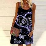 Naiste lillehall armastusmustriga prinditud minikleit varrukateta peokleit suvine rannakleit p&auml;ikesekleit XS