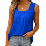 Naiste kevadsuvised topid naistele vabaaja varrukateta plisseeritud pluusid &Uuml;hev&auml;rvilised naiste T-s&auml;rgid, puuvillased vabad s&auml;rgid, suures suuruses Cami seljatoed S sinine