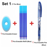 1+2+20tk/komplekt 0,5mm kustutatav geelpliiats Kustutav pliiatsi t&auml;itevarras Sinine must tindiga pestav k&auml;epide Kool Set 1 (7 Pcs Blue)