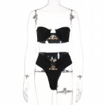 Sametine metallkaunistus Seksikad Olkaimeta Crop Tube top l&uuml;hikesed p&uuml;ksid 2 tk Suvised Naiste &uuml;likonnad Mood T&auml;navar&otilde;ivad Rannaklubi L must