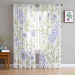 Lillekroonlehed Rohelised Sinised Lehed T&uuml;ll Akna Kardinad Elutuba Organza L&auml;bipaistev Voile Kardin Magamistuba K&ouml;&ouml;k Kodusisustus Drape W135 x H115cm x1