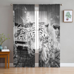 Tiger Car Street Must-valge t&uuml;ll aknakardinad Elutuba Organza Sheer Voile kardin Magamistuba K&ouml;&ouml;k Kodusisustus Drape W135 x H115cm x1