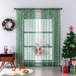 J&otilde;ulukaunistusega tr&uuml;kitud l&auml;bipaistev kardin j&otilde;ulupeoks J&otilde;ulupuu mustriga t&uuml;llkardinad elutuppa W100xL130cm 1pc&1.Rod Pocket punane
