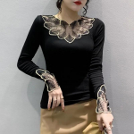 Tikandid, pits, must pluus, mood naiste 2023. aasta s&uuml;gisene pikkade varrukatega s&auml;rk Lillelised pikkade varrukatega topid Naiste elegantsed pluusid 29433 M must