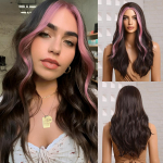 ALAN EATON Pikad lainelised pruunid s&uuml;nteetilised parukad Esile roosad parukad naistele Cosplay WIGS kuumakindlad parukad