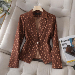 &Otilde;huke &uuml;likonnamantel Naiste bleiser Jacquard Outwear Kevads&uuml;gis naiste mantlid Jope Valged riided Lihtsad kontoris Naiste bleiserid 4XL kohv