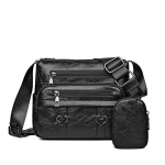 Naiste pehmest nahast kott Crossbody kott Mitme taskuga, suure mahutavusega &otilde;lakott emakott must