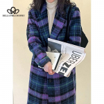 Design Sense ruuduline villane mantel Naiste Korea stiilis Lazy High Sense keskmise pikkusega villane mantel onesize sinine