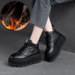 Johnature ehtsast nahast paksu tallaga pl&uuml;&uuml;s, soe paeltega lameda platvormiga kingad Retro vabaaja naiste l&uuml;hikesed saapad 36-Plush must