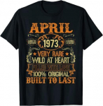 Vintage aprill 1973 s&uuml;nnip&auml;evapidu Retro Born In 1973 Bday Unisex T-s&auml;rk S