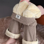 Must eriti paks lambaliha pl&uuml;&uuml;s laia s&auml;&auml;rega p&uuml;ksid, paks, soe elastne v&ouml;&ouml;koht, naised sirged vabad vabaaja p&uuml;ksid, velvetist kangas s&uuml;gistalv M 40-50kg aprikoosi