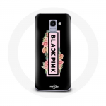 &Uuml;mbris Samsung Galaxy A6 2018 Blackpink K-pop Group logo musta taustaga