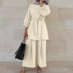 Moslemitest naised Abaya komplekt, pikk pluus, topsid, p&uuml;ksid, kaftan kleit, riietus, r&uuml;&uuml;d, &uuml;likond XL beež