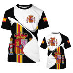 Vintage Hispaania T-s&auml;rk meestele 3D lipu Hispaania graafilise tr&uuml;kiga T-s&auml;rk &uuml;lem&otilde;&otilde;duline l&uuml;hikeste varrukatega topid T-s&auml;rk meeste riided topid tees XXL