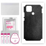 apgo Protective Skin Sticker for the back+sides compatible with Oppo A15, Full Wrap Film, Foil, Vinyl - Pattern Black Leather