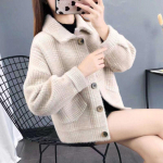 Mink Kampsun L&uuml;hike Mantel Naiste S&uuml;gis ja Talv Korea Versioon L&otilde;tv Kootud Tuhande Linnu Ruuduline Top XXXL aprikoosi