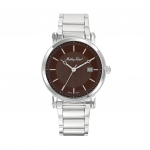 Mathey-Tissot City metallist roostevabast terasest pruuni sihverplaadiga kvarts HB611251MAM meeste k&auml;ekell