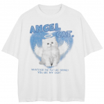 T&auml;navar&otilde;ivad Cartoon Angel Cat Graafiline T-s&auml;rk Puuvillane Unisex Tops T-s&auml;rk Suvine l&uuml;hikeste varrukatega T-s&auml;rk M valge
