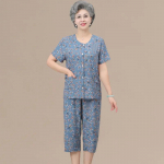 Naiste pidžaamade lillelised O-kaelusega l&uuml;hikeste varrukatega topid Caprise p&uuml;kstega magamisriiete komplektid XXL