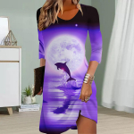 Naiste vabaajakleit S&uuml;gisene delfiinimustriga kleidid naistele O-kaelusega l&uuml;hikeste varrukatega kleit plusssuuruses XS roheline