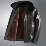 Uus sametiga ja paksendusega nahktagi meestele keskealistele ja vanadele meestele koos karusnahaga integreeritud talvine isa kandma rev&auml;&auml;riga soe nahktagi 170