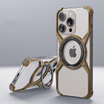 Metallist alumiiniumsulamist Magsafe Stand telefoni&uuml;mbris iPhone 16 15 14 13 Pro Max magnetiline &otilde;&otilde;nes &auml;&auml;risteta p&otilde;rutuskindel kaitseraua &uuml;mbris Funda iPhone 16 Pro kuld