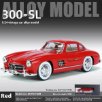 2024 Uus 1:24 Mercedes Benz 300SL sulamist klassikaline vanaauto mudel auto mudel survevalu metallist tagasit&otilde;mbav helivalgus auto lastele kingitus punane