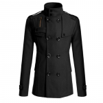 Meeste villane mantel Meeste slim-fit keskmise pikkusega villane kraavimantel Meeste mantel L must