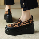 Leopard naiste platvormiga vabaajajalatsid Br&auml;ndi seemisnahast k&otilde;rged kontsad kingad Naistele S&uuml;gis 2025 Trend Mood Madal Zapatillas Mujer 35 must