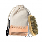 3/5 tk. Meeste habemehoolduskomplekt metssiga harjaste ovaalse harjaga Kokkupandav kahepoolne puidust kamm, k&auml;&auml;rid, hoiukott Meeste vuntside hoolduskomplekt 5pcs