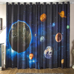 Ulmekirjandus 3D Udu T&auml;ht K&otilde;rge Varjutusega Kardin Planeet Universum Laste Teemaline Tuba Magamistuba Pimendav Kardin Kuum M&uuml;&uuml;k W55 X H120cm X 2&Grommet Top