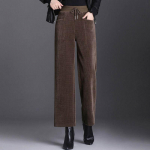Naiste Paksenenud Talvised Laiade S&auml;&auml;rtega P&uuml;ksid Soojad Pluss Sametist Korduroist Vabaaja Pantalones Baggy K&otilde;rge V&ouml;&ouml;kohaga Sirged Dressip&uuml;ksid XXXXL kohv