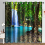 Vihmametsa juga poolpimendav kardin M&auml;gi juga voolu džungli loodusmaastik Prindikortinad magamistuppa elutuppa 100W130H(CM)40x51in&Grommet Top blue