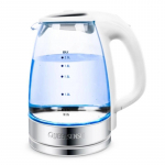 Klaasist veekeetja &ndash; suure mahutavusega, roostevaba teras, sinise valgusega l&auml;bipaistev, ideaalne &uuml;hiselamus kasutamiseks valge