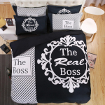 Big Boss Must Valge Tema Tema Yst&auml;v&auml;np&auml;iv&auml; Voodipesukomplekt Tekikott Padjap&uuml;&uuml;r King Queen Suurus Voodipesu Komplekt EU Twin(135x200cm)