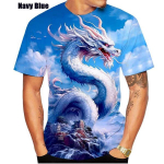 Dragon Muay Thai T-s&auml;rk Kick Boxing 3D-tr&uuml;kk Vintage Treening UV-kaitse Kiiresti kuivav Meeste Naiste Unisex L&uuml;hikeste varrukatega &Uuml;mmarguse kaelusega MMA Segav&otilde;itluskunst XS