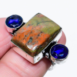 Unakite, Topaz Handmade 925 Sterling Silver Jewelry Ring Size 7.5 y3r50