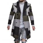 Meeste villane mantel rev, pikkade varrukatega ruuduline prindiga &uuml;herealine suletav pealisriided keskmise pikkusega disainiga pidulik mantel M