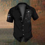 Retro Horror Rose Skull Print Summer Fashion Men's Party Wear Men's Short Sleeve Shirt Street Casual Trendy Oversized SIZE S-5XL 3XL