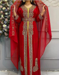 Pikk kleit Ramzan Georgette Eid Maroko kleit Dubai Kaftan Abaya Farasha XS punane