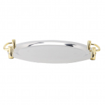Roostevabast terasest alus k&auml;epidemega Multifunktsionaalne kaasaskantav metallist serveerimisalus &Otilde;htus&ouml;&ouml;gitaldrik jaoks Round Shape with Gold Handle, 46cm