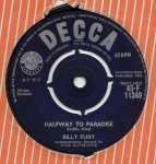 7-tolliline plaat BILLY FURY - Halfway To Paradise 45F11349 Decca 1961 UK Rock Kasutatud