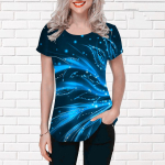 3D-gradient lilleline graafiline tr&uuml;kitud naiste mood T-s&auml;rgid L&uuml;hikeste varrukatega T&auml;navakaelusega pulloverid Topid Suvine vabaaja T-s&auml;rk S