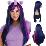S&uuml;nteetilised Twilight Sparkle parukad naistele Tume sinine lilla pikk sirge juukseparukas tukkidega Ponisaba Cosplay kost&uuml;&uuml;m V&auml;ike hobune
