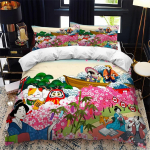 Jaapani stiilis tekikottide komplekt King Queen t&auml;issuuruses Ukiyo-e Theme lainemustriga pol&uuml;ester voodipesukomplekt Fuji Mountain Exotic Style EU single(135x200cm)
