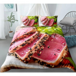 Toiduline veiseliha voodipesukomplekt 3D v&auml;rske liha tekikate Kuninglik/Kuninganna suurus Maitsvad mereannid Sashimi Kana reie Praad Realistlik tekkikate 70x133cm 2pcs gray