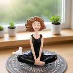 Girl Statue Meditation Figurine,Girl Seated in A Peaceful Position Home Decor Hand Painted for
