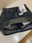 V&auml;ike Retro K&otilde;rge V&ouml;&ouml;koht Kulutatud Denim Mini Seelik, Suur Suurus, Suvi 2024 Kaitseks L&otilde;dva L&otilde;ikega 4X-Large