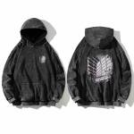 Unisex Vintaaž Pesitud Retro Attack On Titan Puuvillane Huppar High Street Dressipluus Naistele Meestele Streetwear Must Kapuutsiga Pullover S gray
