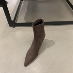 S&uuml;gised K&otilde;rge Kontsaga Venivad Kitsad Naiste Pahkluusa Saapad S&uuml;gisesed Daamide Elegantse Terava Ninaga L&uuml;hikesed Botas Zapatos De Mujer 35 pruun